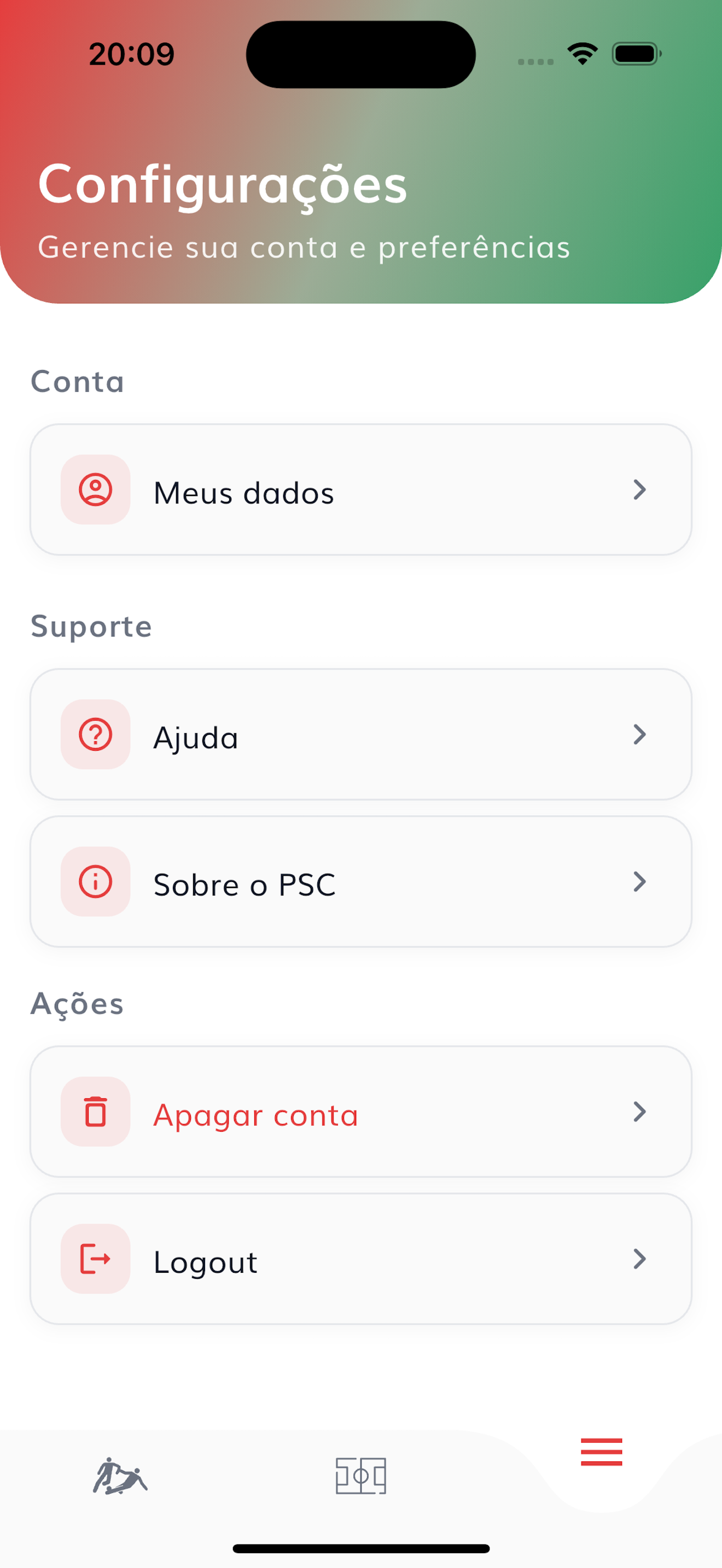 Tela inicial do app mostrando interface principal